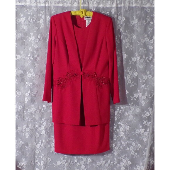 90s Dress & Jacket Set Vintage 1990s Red Mother of the Bride Outfit Size L/XL - Picture 1 of 4